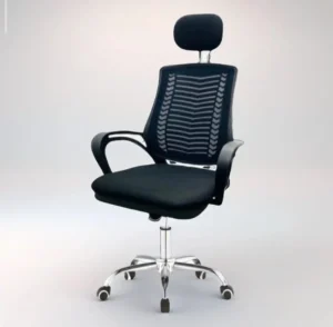 Ergonomic office chair with nylon plastic body, chrome base, and mesh fabric seat