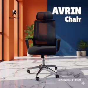 AVRIN Black ergonomic high back mesh office chair with adjustable headrest by Chair World Ltd